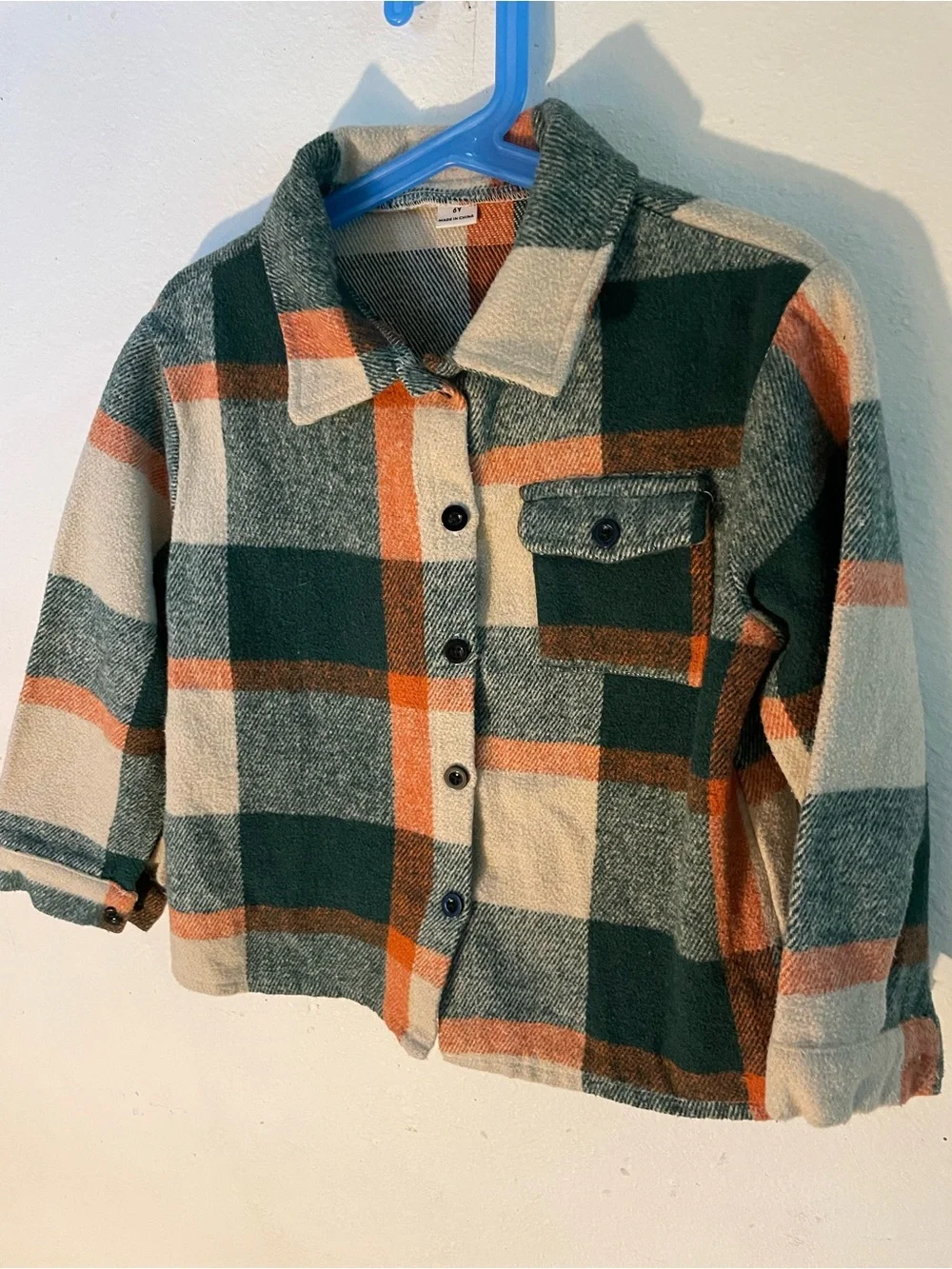 SHEIN Green Cream and Orange Plaid Button-Down Jacket